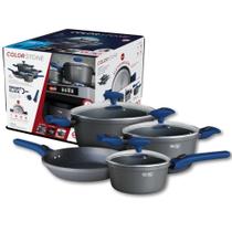 Conjunto de panelas colorstone 4 peças smart click com cabo removivel - azul