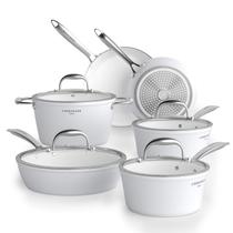 Conjunto de Panelas Cooksmak Cerâmica Antiaderente 10 Peças Branco Conjunto de Panelas Cooksmak Cerâmica Antiaderente 10 Peças Branco