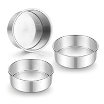 Conjunto de panelas de bolo E-far em aço inoxidável redondo de 5 polegadas (conjunto de 3) Conjunto de panelas de bolo E-far em aço inoxidável redondo de 5 polegadas (conjunto de 3)