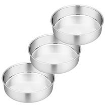 Conjunto de panelas de bolo P&P CHEF em aço inoxidável redondo de 20 cm, 3 unidades