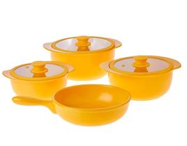 Conjunto de Panelas de Cerâmica Cookware Amarela Solares Conjunto de Panelas de Cerâmica Cookware Amarela Solares