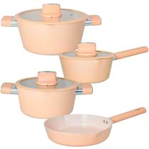 Conjunto de Panelas de Indução Antiaderente Cerâmica Chicago Bege 4 peças - Casambiente Conjunto de Panelas de Indução Antiaderente Cerâmica Chicago Bege 4 peças - Casambiente