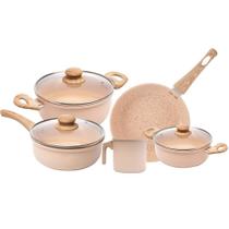 Conjunto de Panelas de Indução Granito Chef Bege Revestimento Cerâmico 5 Peças Lyor