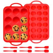 Conjunto de panelas de muffin de silicone AOTASO 12 xícaras, regular, 24 xícaras, mini