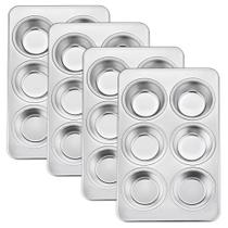 Conjunto de panelas de muffin TeamFar 6 xícaras de aço inoxidável x4, seguro para forno