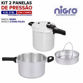 Conjunto de Panelas de Pressão Kit 4,5L e 8L Fechamento Externo Polida Eterna Nigro 97368 Conjunto de Panelas de Pressão Kit 4,5L e 8L Fechamento Externo Polida Eterna Nigro 97368