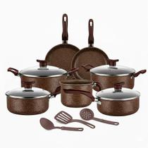 Conjunto de Panelas DItália 10 Peças Bianco Antiaderente Teflon com tampa de Vidro