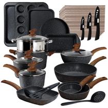 Conjunto de panelas e assadeiras Kitchen Academy, 30 peças de granito preto Conjunto de panelas e assadeiras Kitchen Academy, 30 peças de granito preto