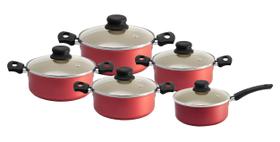 Conjunto De Panelas e Caçarolas Cereja e Creme Teflon Antiaderente 5 Peças