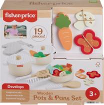 Conjunto de panelas e frigideiras de brinquedo Pretend Play Fisher-Price Wood Kitchen Conjunto de panelas e frigideiras de brinquedo Pretend Play Fisher-Price Wood Kitchen