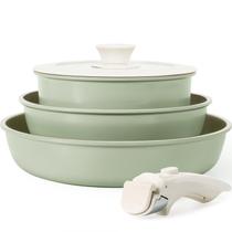 Conjunto de panelas e frigideiras KIKCOIN antiaderente, conjunto de utensílios de cerâmica com alça removível, conjunto de utensílios de cozinha de indução com alça removível, utensílios de cozinha antiaderentes saudáveis para trailers, laváveis na máquina de lavar louça e no forno, sem PFOA