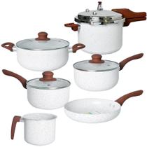 Conjunto de Panelas e Panela de Pressão Antiaderente Cerâmica de Indução 6 Peças Lecce Vanilla - Vista Home