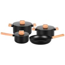 Conjunto De Panelas Em Aluminio Forjado Wood Black 4 Pçs 8467 MTA Black Caçarola Frigideira Panela Conjunto De Panelas Em Aluminio Forjado Wood Black 4 Pçs 8467 MTA Black Caçarola Frigideira Panela