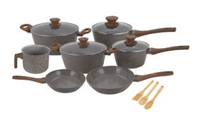 Conjunto de Panelas Frigideiras Caçarolas Leiteira e Utensilios de Cozinha Mimo Style Fogões Indução Gás Vitrocerâmico