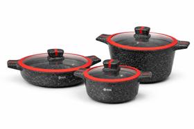 Conjunto de Panelas Frigigold Elegance 3 panelas 3 tampas com borda de silicone vermelha para fogão de indução