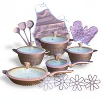 Conjunto de panelas gourmet aurora cerâmica premium antiaderente