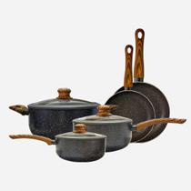 Conjunto De Panelas Indução C/ 5 Peças Tampas Silicone Antiaderente Revestida Cerâmica Evita Grude
