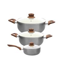 Conjunto de Panelas Indução Cerâmica Antiaderente New York Cabo Silicone 3 Peças Casambiente Conjunto de Panelas Indução Cerâmica Antiaderente New York Cabo Silicone 3 Peças Casambiente