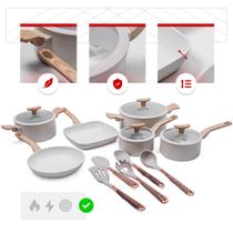 Conjunto de Panelas Premium com Revestimento em Mármore Antiaderente e Resistente a Arranhões 11 Peças Cor Baunilha