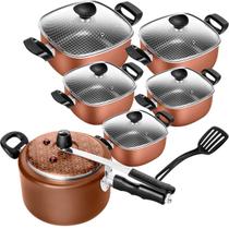 Conjunto De Panelas Quadradas Com Panela de Pressão Vermelho Antiaderente Cobre 6 Peças Patolux