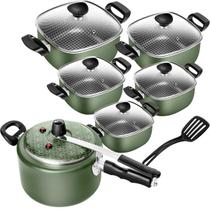 Conjunto De Panelas Quadradas Com Panela de Pressão Vermelho Antiaderente Verde 6 Peças Patolux