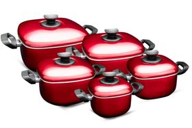 Conjunto de Panelas Quadradas Patolux 5 Peças Alumínio Vermelho Conjunto de Panelas Quadradas Patolux 5 Peças Alumínio Vermelho