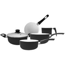 Conjunto De Panelas Revestimento Cerâmica 5 Peças Tampa de Vidro Santiago Lehaví Leiteira Frigideira