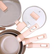 Conjunto De Panelas Sartin Champanhe 5 Peças Cerâmica 2 Panelas Caçarola Leiteira Frigideira Mimo Style