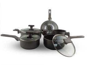 Conjunto de Panelas Sartin Cook 5 Peças Grafite Tampa de Vidro Temperado Cabo Soft-Touch Mimo Style