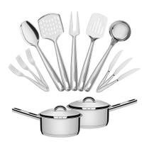 Conjunto de Panelas Solar 16cm 1,4l Com 12 Talheres Laguna e 5 Utensílios Inox Extrata Tramontina