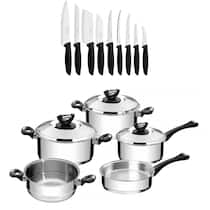 Conjunto de Panelas Solar Baquelite 5Pç com Jogo de Facas Plenus 9Pçs Tramontina Conjunto de Panelas Solar Baquelite 5Pç com Jogo de Facas Plenus 9Pçs Tramontina