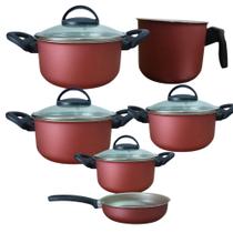 Conjunto de Panelas Teflon Antiaderente 06 Peças Tampa De Vidro Cor Vermelho - RL Conjunto de Panelas Teflon Antiaderente 06 Peças Tampa De Vidro Cor Vermelho - RL