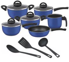 Conjunto de panelas teflon azul 09 peças antiaderente