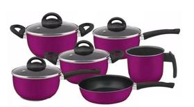 Conjunto De Panelas Teflon Lilás 06 Peças Antiaderente Conjunto De Panelas Teflon Lilás 06 Peças Antiaderente
