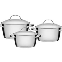 Conjunto De Panelas Tramontina Allegra Inox Fogão Indução 3 Peças Tampa Inox