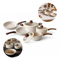 Conjunto de Panelas Yafo 5 Peças Creme Jogo de Panelas Antiaderentes