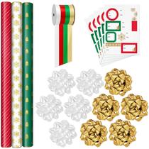 Conjunto de papel de embrulho de Natal Hallmark de 90 pés quadrados com laços e fitas Conjunto de papel de embrulho de Natal Hallmark de 90 pés quadrados com laços e fitas