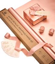 Conjunto de papel de embrulho Vitalizart Pink Matte Metallic 5m com fita