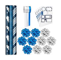 Conjunto de Papel de Regalo de Navidad Hallmark Azul Marino con Accesorios Conjunto de Papel de Regalo de Navidad Hallmark Azul Marino con Accesorios