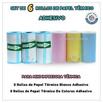Conjunto de papel térmico de 6 rolos brancos e coloridos para mini impressora