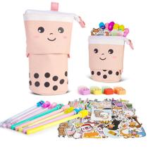 Conjunto de papelaria Estojo para lápis Primo Lines Kawaii com 8 canetas e 50 adesivos