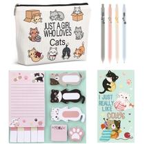 Conjunto de Papelaria MotiMind Gato: Canetas, Blocos de Notas Adesivas e Bolsa