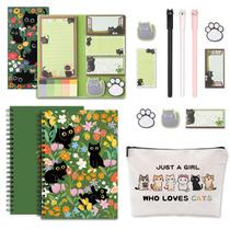 Conjunto de Papelaria SUMMERGIFTS Gato com Canetas, Post-its e Caderno