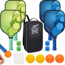 Conjunto de pás Pickle-Ball JonCaye com 4 raquetes e bolas Conjunto de pás Pickle-Ball JonCaye com 4 raquetes e bolas