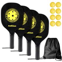 Conjunto de pás Pickleball Amicoson com 4 pás, 8 bolas e bolsa Conjunto de pás Pickleball Amicoson com 4 pás, 8 bolas e bolsa