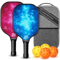 Conjunto de pás Pickleball Mayboom com 4 bolas e bolsa, pacote com 2 unidades vermelhas e azuis