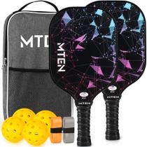 Conjunto de pás Pickleball MTEN com superfície de fibra de vidro com bolas e bolsa Conjunto de pás Pickleball MTEN com superfície de fibra de vidro com bolas e bolsa