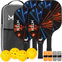 Conjunto de pás Pickleball MTEN em fibra de vidro com 4 bolas e bolsa