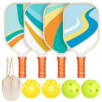 Conjunto de pás Pickleball Sprypals Premium Wood com 4 bolas e bolsa