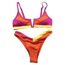 Conjunto de patchwork de biquíni feminino maiô de duas peças sutiã preenchido roupa de banho roupa de praia